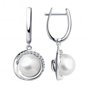 Серебряные серьги SOKOLOV с фианитом и жемчугом 94023490 фото