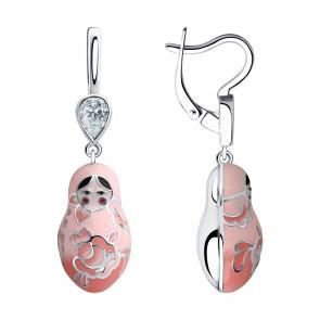 Серебряные серьги SOKOLOV с фианитом и эмалью 94023535 фото