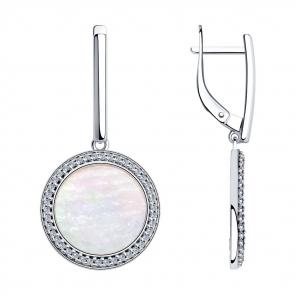 Длинные серебряные серьги SOKOLOV с фианитом и перламутром 94023581 фото