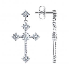 Серебряные серьги-кресты SOKOLOV с фианитом 94023665-91 фото