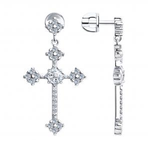 Серебряные серьги-кресты SOKOLOV с фианитом 94023665 фото