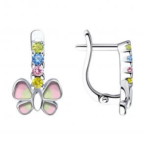 Серебряные серьги SOKOLOV с фианитом и эмалью 94023686-91 фото