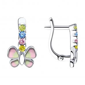 Серебряные серьги SOKOLOV с фианитом и эмалью 94023686 фото