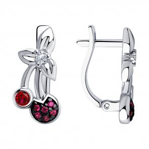 Серебряные серьги SOKOLOV с фианитом и рубиновым корундом 94023720 фото