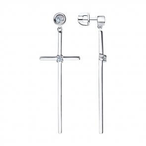 Серебряные серьги-кресты SOKOLOV с фианитом 94023768 фото