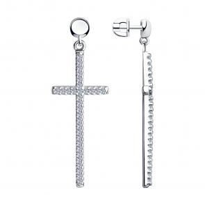 Серебряные серьги-кресты SOKOLOV с фианитом 94023774 фото