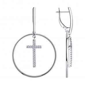 Серебряные серьги-кресты SOKOLOV с фианитом 94023796 фото