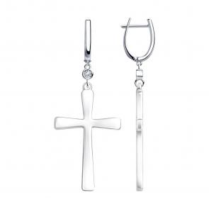 Серебряные серьги-кресты SOKOLOV с фианитом и керамикой 94023983 фото