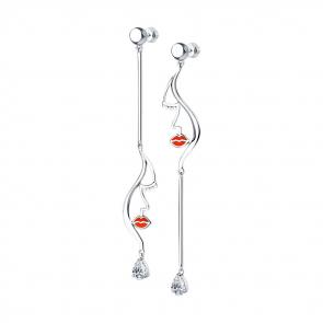 Серебряные серьги SOKOLOV с фианитом и эмалью 94024065 фото