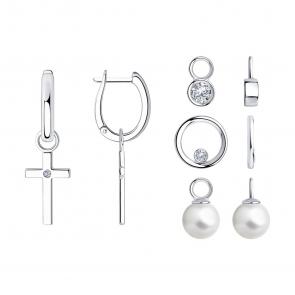 Серебряные серьги-трансформеры SOKOLOV с жемчугом и фианитом 94024208 фото