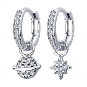 Серебряные серьги-трансформеры SOKOLOV с фианитом 94025068 фото