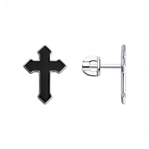 Серебряные серьги Крест SOKOLOV с эмалью 94025120 фото