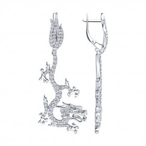 Серебряные серьги Символ года Дракон SOKOLOV с фианитом 94025731 фото