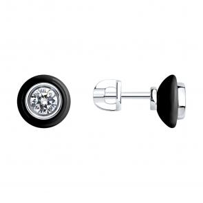 Серебряные серьги SOKOLOV с фианитом и керамикой 94025737 фото