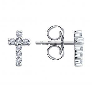 Серебряные серьги-кресты SOKOLOV с фианитом 94025754-91 фото