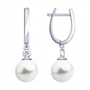 Серебряные серьги SOKOLOV с фианитом и жемчугом 94025814 фото