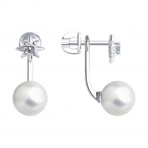 Серебряные серьги-трансформеры SOKOLOV с жемчугом и фианитом 94025832 фото