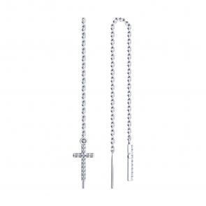 Серебряные серьги-кресты SOKOLOV с фианитом 94025836 фото