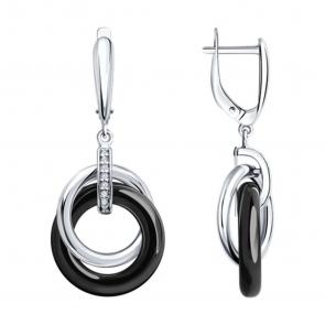 Серебряные серьги SOKOLOV с фианитом и керамикой 94025853-91 фото