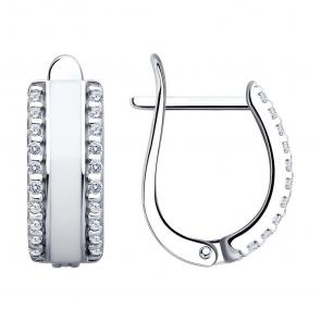 Серебряные серьги SOKOLOV с фианитом и эмалью 94025859-91 фото