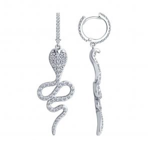 Серебряные серьги Символ года Змея SOKOLOV с фианитом 94025882 фото