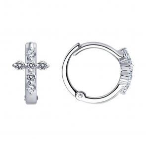 Серебряные серьги Кресты SOKOLOV с фианитом 94025889 фото