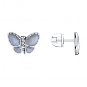 Серебряные серьги SOKOLOV с фианитом и эмалью 94025956 фото