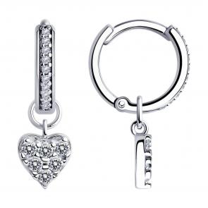 Серебряные серьги-трансформеры SOKOLOV с фианитом 94025964 фото
