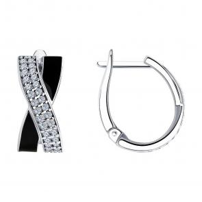 Серебряные серьги SOKOLOV с фианитом и эмалью 94026006 фото