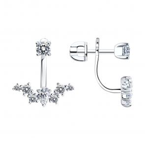 Серебряные серьги-трансформеры SOKOLOV с фианитом 94026014 фото