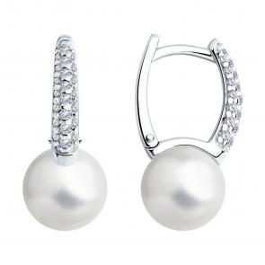 Серебряные серьги SOKOLOV с фианитом и жемчугом 94026028-91 фото
