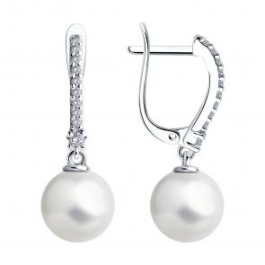 Серебряные серьги SOKOLOV с фианитом и жемчугом 94026089-91 фото