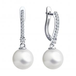 Серебряные серьги SOKOLOV с фианитом и жемчугом 94026089 фото