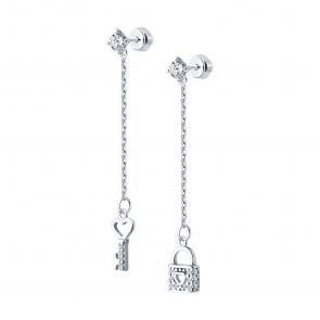 Серебряные серьги SOKOLOV с фианитом 94026416 фото