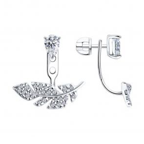 Серебряные серьги-трансформеры SOKOLOV с фианитом 94026439 фото