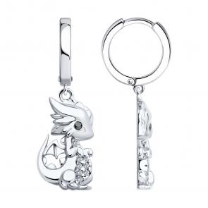 Серебряные серьги Символ года Дракон SOKOLOV с фианитом и эмалью 94026445 фото