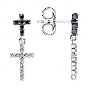 Серебряные серьги-кресты SOKOLOV с фианитом 94026449-91 фото