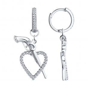 Серебряные серьги-трансформеры SOKOLOV с фианитом 94026451 фото