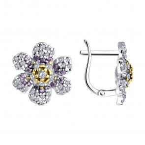 Серебряные серьги SOKOLOV с фианитом и аметистом 94026491 фото