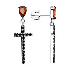 Серебряные серьги-кресты SOKOLOV с фианитом 94026503 фото