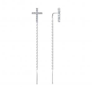 Серебряные серьги-кресты SOKOLOV с фианитом 94026504 фото