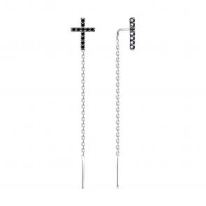 Серебряные серьги-кресты SOKOLOV с фианитом 94026505-91 фото