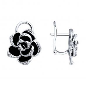 Серебряные серьги SOKOLOV с фианитом и эмалью 94026555 фото