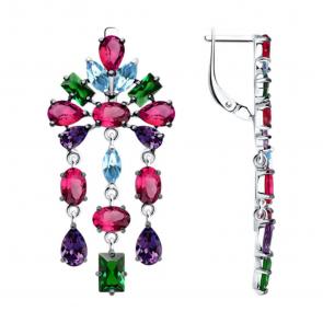 Серебряные серьги SOKOLOV с фианитом и рубиновым корундом 94026621-91 фото