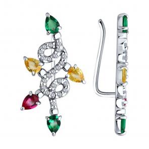 Серебряные серьги SOKOLOV с фианитом и рубиновым корундом 94026626 фото