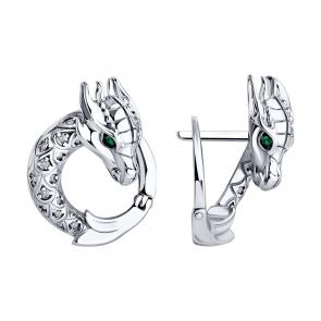 Серебряные серьги Символ года Дракон SOKOLOV с фианитом 94026631 фото