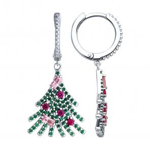 Серебряные серьги SOKOLOV с фианитом и рубиновым корундом 94026670 фото