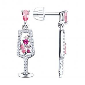 Серебряные серьги SOKOLOV с фианитом и рубиновым корундом 94026680 фото