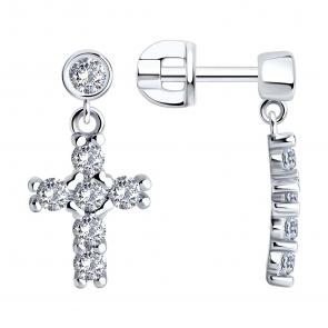 Серебряные серьги-кресты SOKOLOV с фианитом 94026729 фото