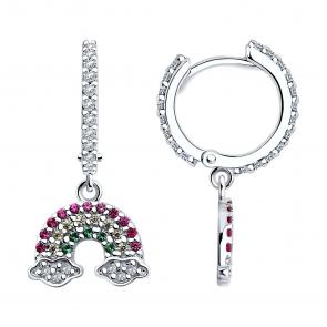 Серебряные серьги SOKOLOV с фианитом и рубиновым корундом 94026742 фото
